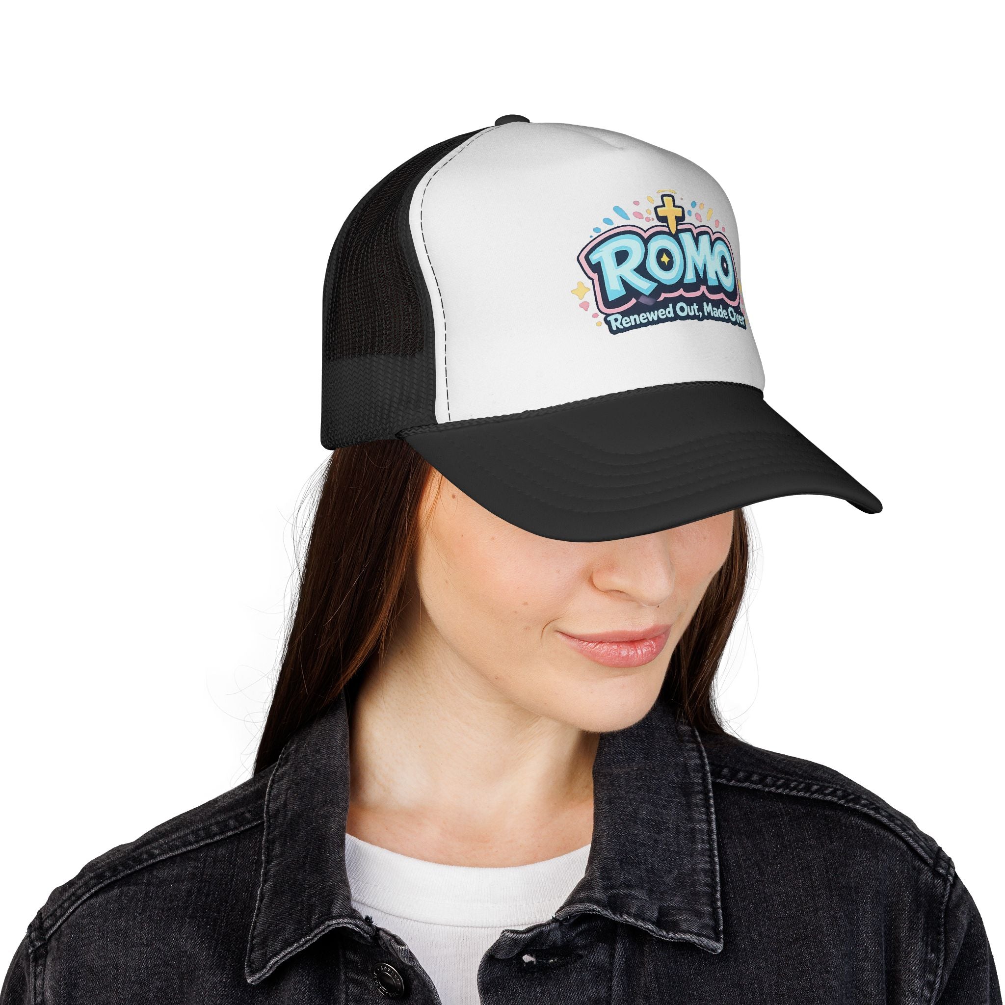 ROMO Trucker Hat — "Renewed Out, Made Over" Christian Mesh Cap