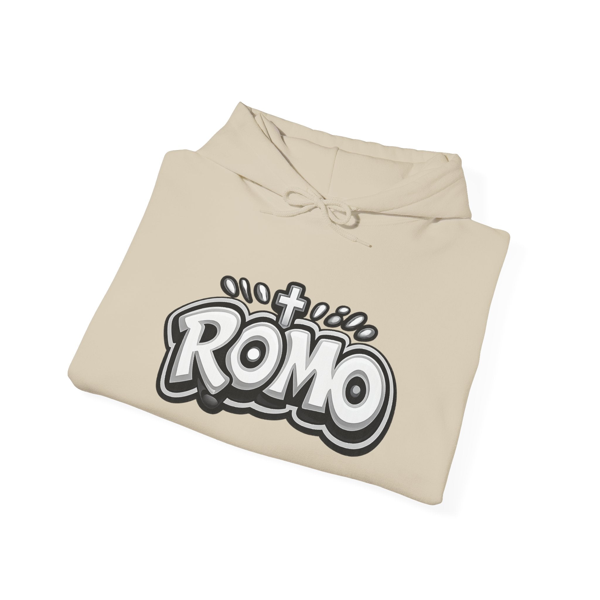 ROMO Logo Hoodie — Retro Bubble Letter Streetwear Sweatshirt - Black & White