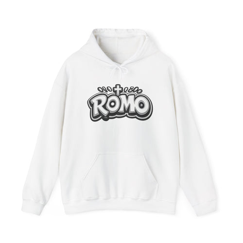 ROMO Logo Hoodie — Retro Bubble Letter Streetwear Sweatshirt - Black & White